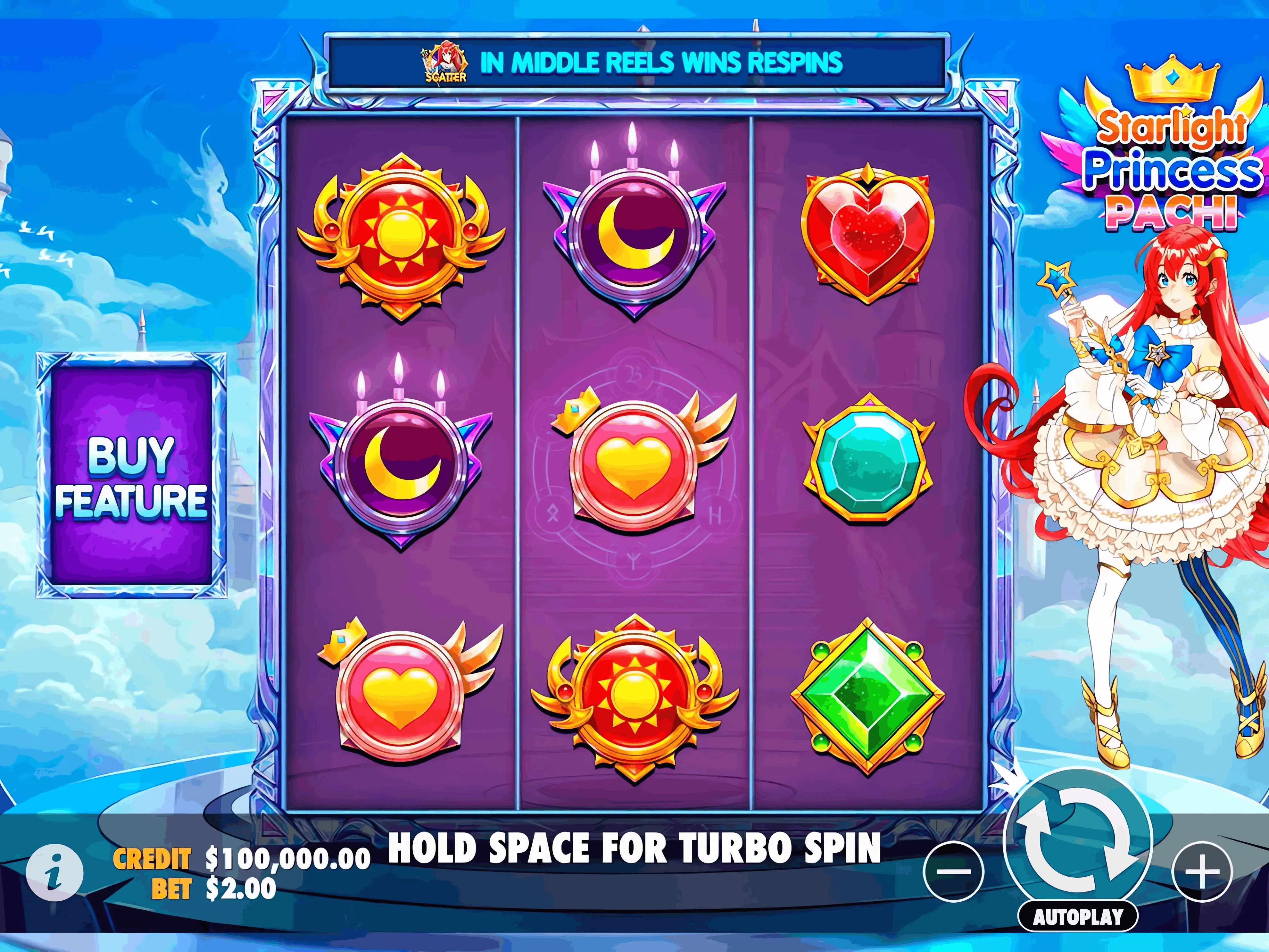 Posnetek zaslona vmesnika igranja Starlight Princess Pachi